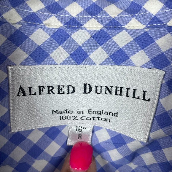 Alfred Dunhill Men's 16 Shirt – Blue White Gingham French Cuff Old Money Preppy‎ - Picture 8 of 9